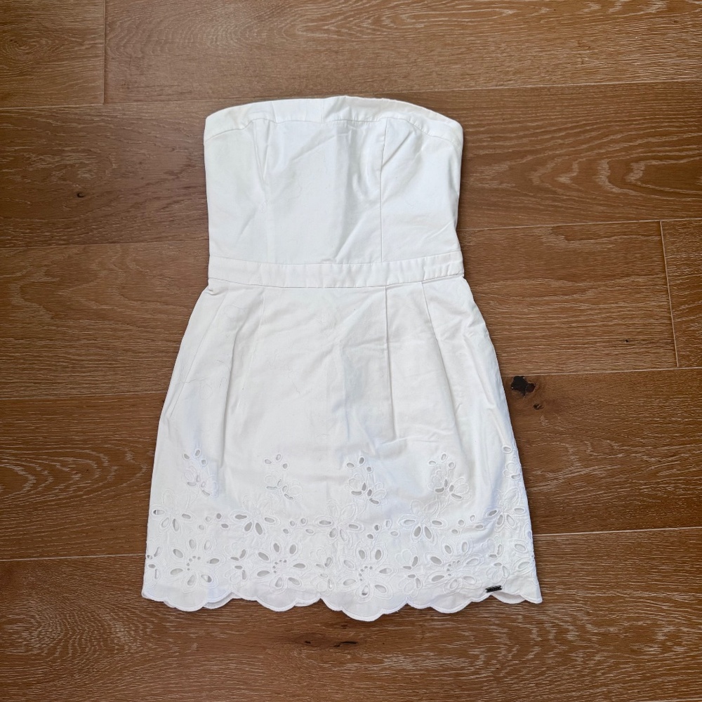 Hollister White Eyelet Cotton Tube Top Dress Summer Cottagecore